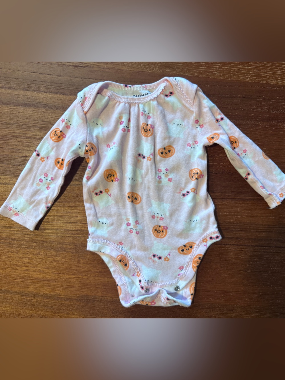 Old Navy Pink Long-Sleeve Pumpkin Print Baby One-Piece